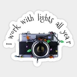 Christmas Lights Vintage Camera - Work With Lights - Black Text Sticker